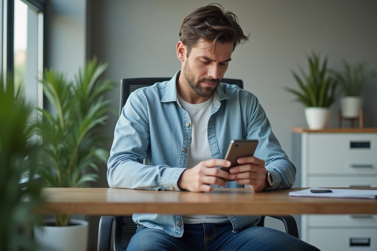 Homme regardant son téléphone pour consulter des témoignages d