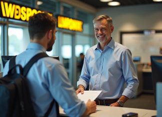 Envoyer 10 000 $ via Western Union : tout ce que vous devez savoir Homme d'âge moyen effectuant une transaction Western Union