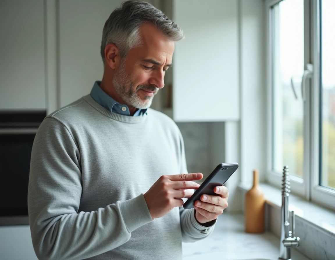 Homme validant un paiement en ligne sécurisé sur application mobile Banque Populaire Centre Atlantique Aquitaine