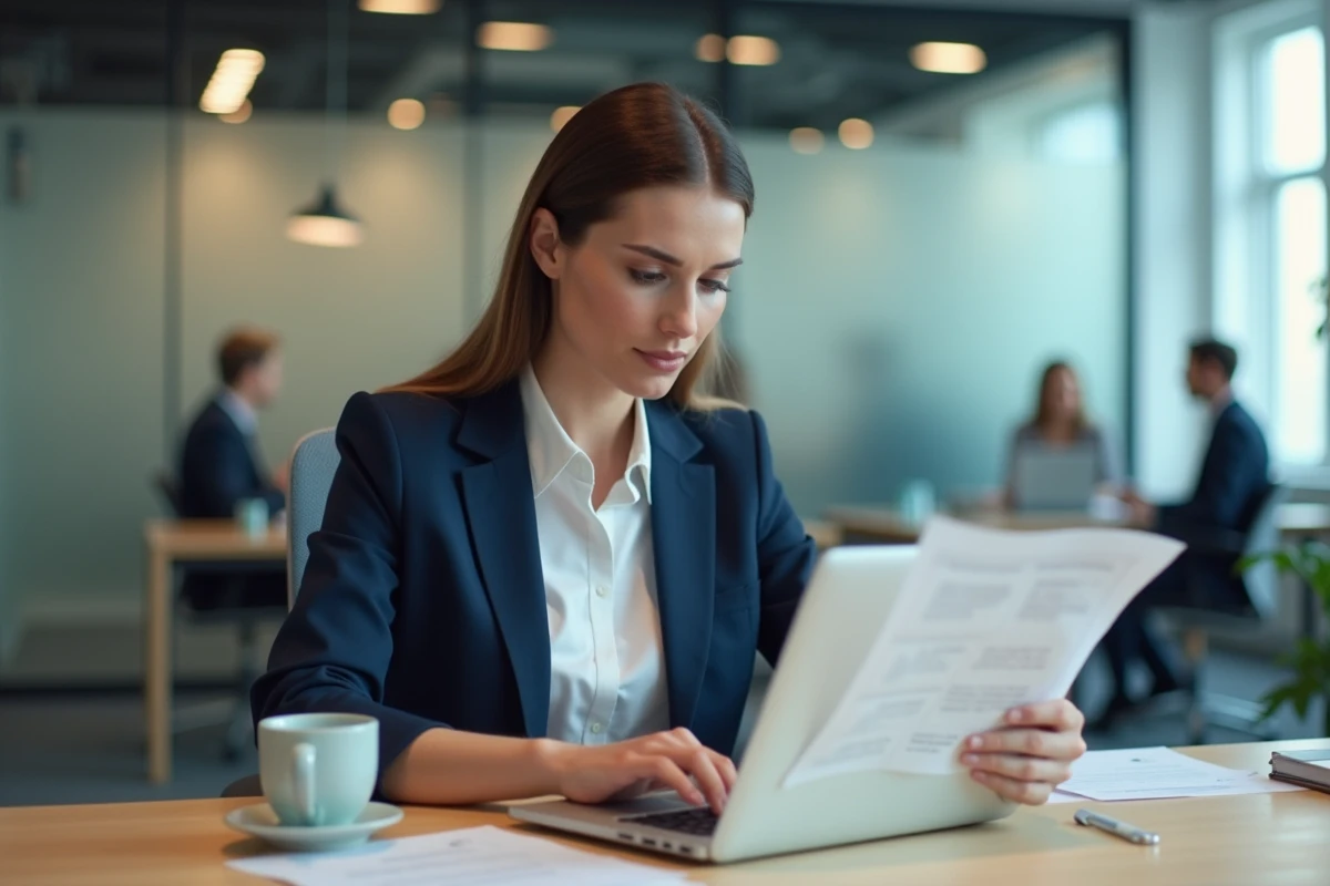 Femme professionnelle cherchant son identifiant CIC Épargne salariale sur un document en entreprise