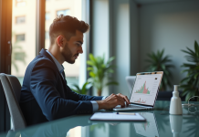Jeune investisseur analysant graphiques Binance sur un ordinateur moderne