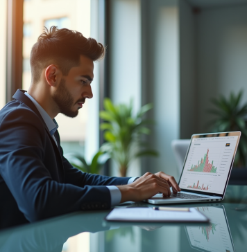 Fiabilité de Binance : analyse pour investir en toute confiance Jeune investisseur analysant graphiques Binance sur un ordinateur moderne