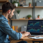 Crypto-monnaies : comprendre les fluctuations des prix et leur impact Jeune homme concentré devant des graphiques de cryptomonnaie