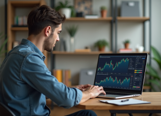 Crypto-monnaies : comprendre les fluctuations des prix et leur impact Jeune homme concentré devant des graphiques de cryptomonnaie