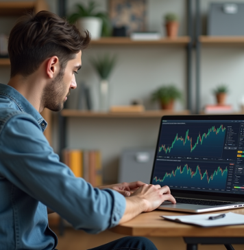 Crypto-monnaies : comprendre les fluctuations des prix et leur impact Jeune homme concentré devant des graphiques de cryptomonnaie