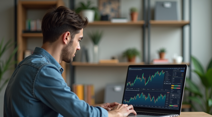 Crypto-monnaies : comprendre les fluctuations des prix et leur impact Jeune homme concentré devant des graphiques de cryptomonnaie