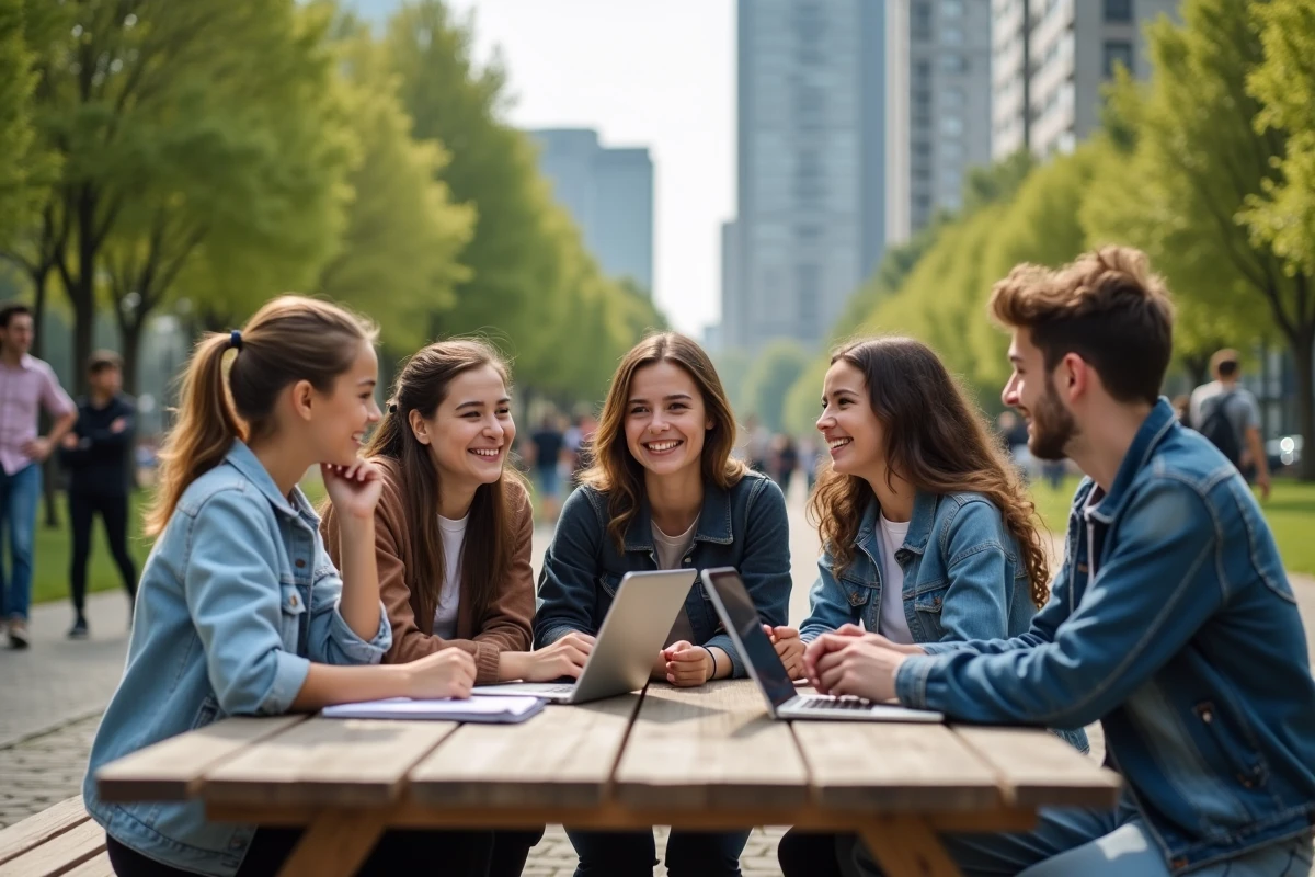 Jeunes souriants autour d