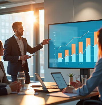 Augmenter la valeur ajoutée de votre entreprise : stratégies et conseils pratiques Chef d'entreprise présentant des données de croissance à une équipe