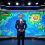 Présentateur météo professionnel dans un studio moderne