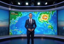 Présentateur météo professionnel dans un studio moderne