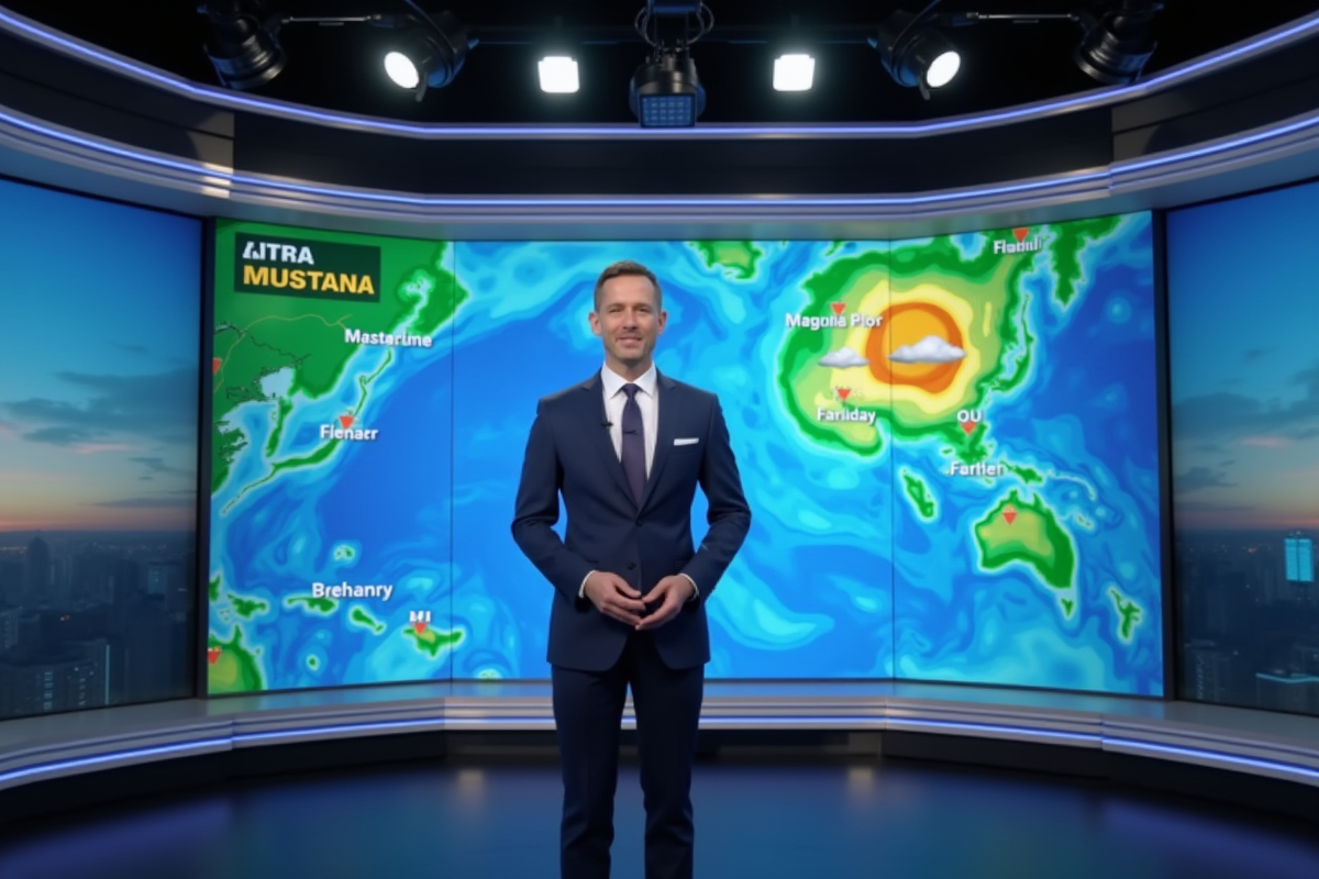 Présentateur météo professionnel dans un studio moderne
