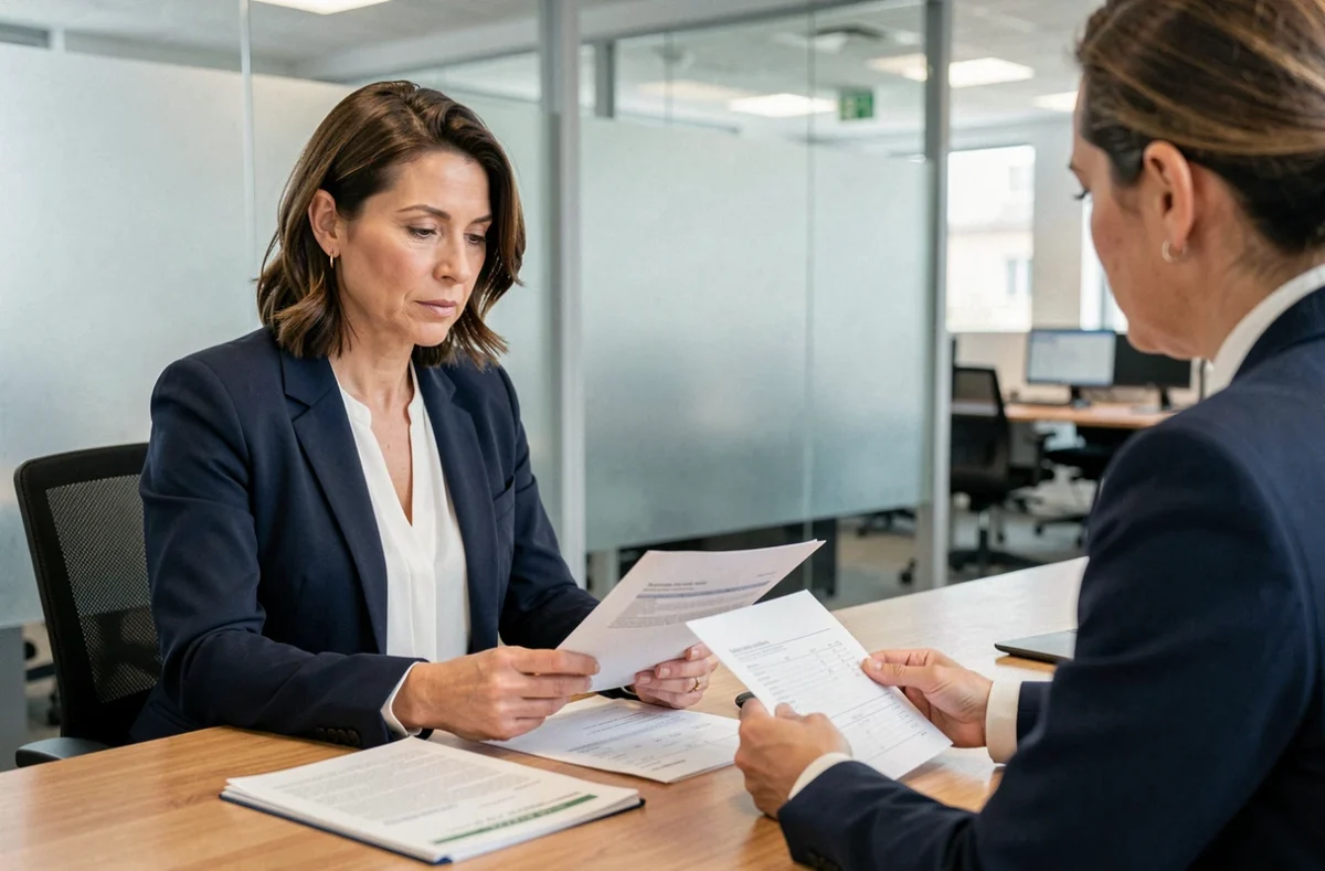 Femme cadre en rendez-vous bancaire pour optimiser un dossier de crédit immobilier avec livret LEL